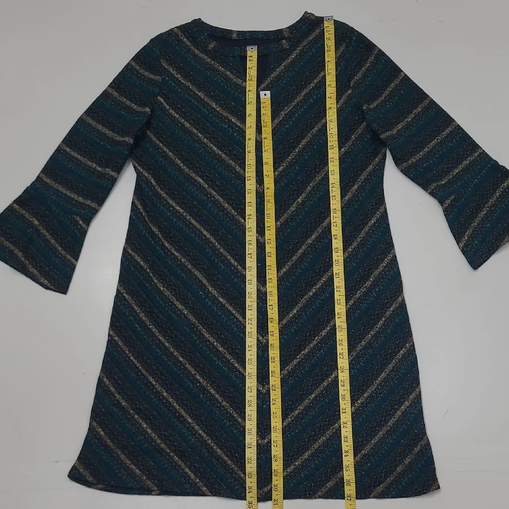 Studio One New York Boho Knit A-Line Dress Long Bell Sleeve Lined Chevron Cutout - Picture 11 of 17